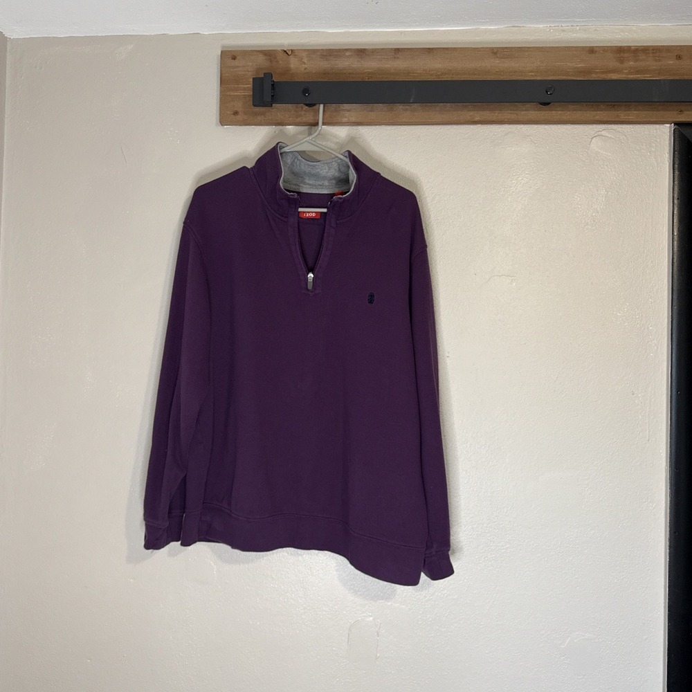 IZOD Quarter Zip Pullover Mens XL Purple Long Sleeve Mock Neck Sweater Excellent